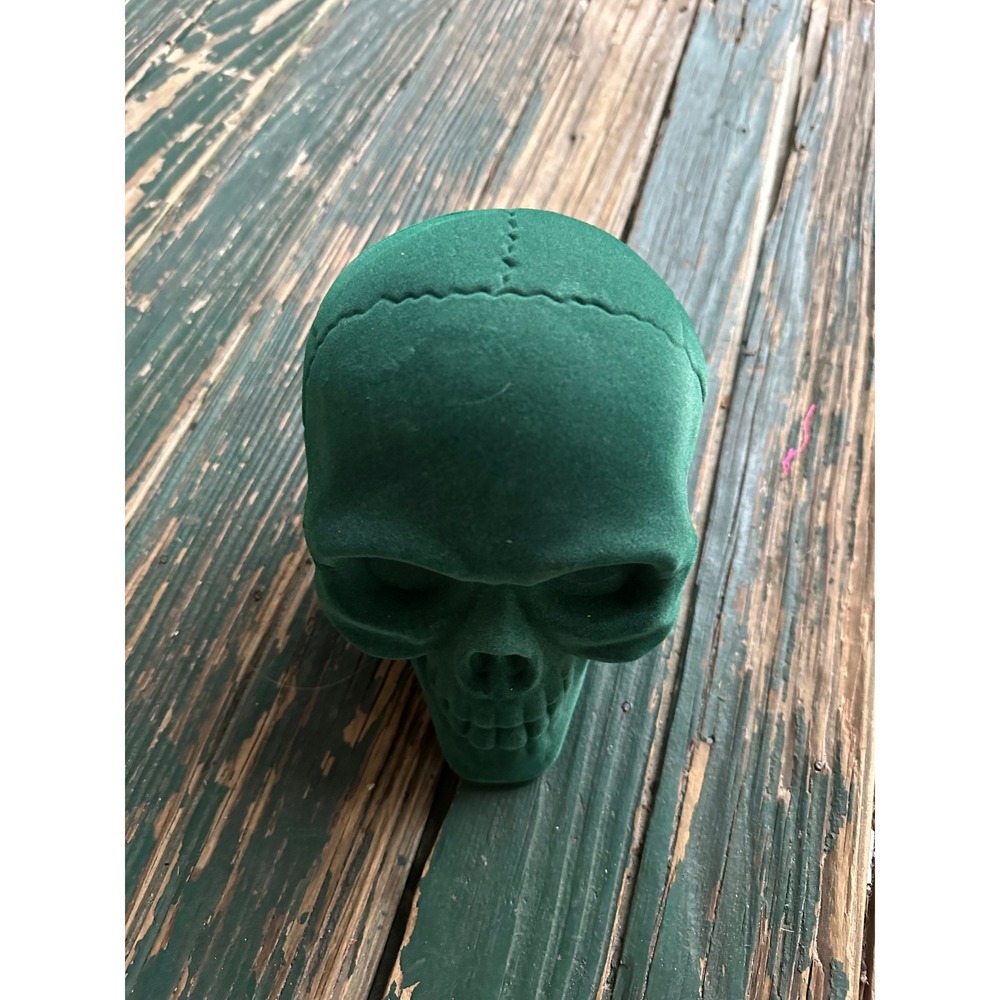 Target Forest Green Flocked Skull Halloween Gothic Decor 6 Inch